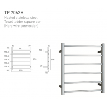 ECT Heated Stainless Steel Towel Ladder Square Bar (Hard Wire Connection)